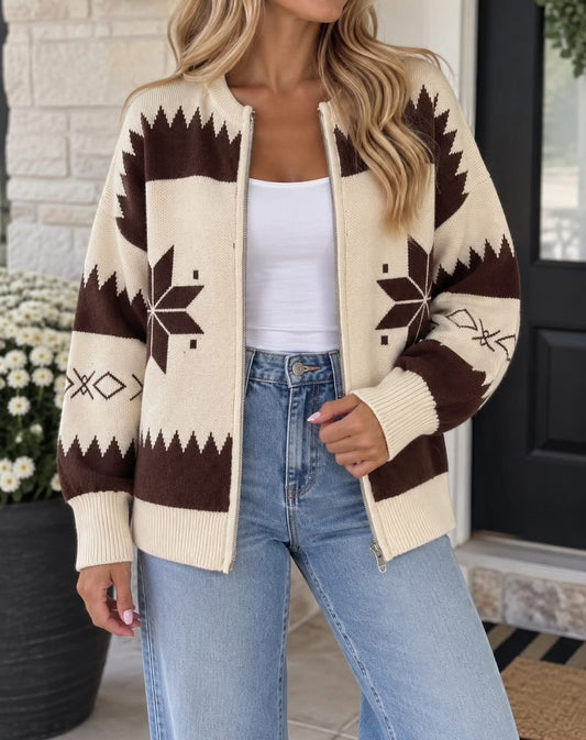 *PREORDER* Beige Western Geometric Cardigan