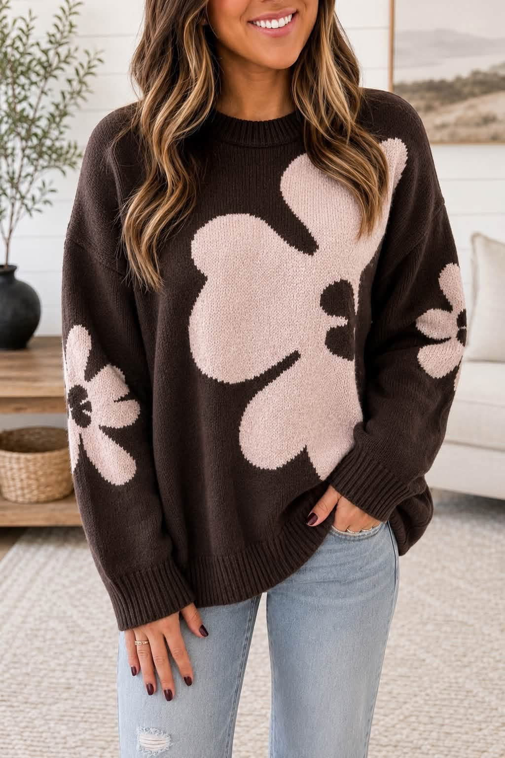 *PREORDER* Coffee Floral Sweater