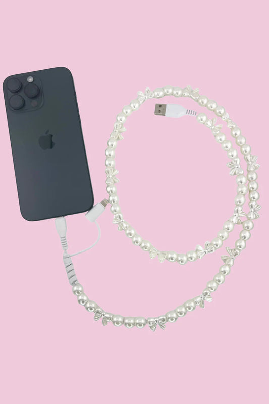 2 in 1 Beaded USB Charger- Pearls & Bows