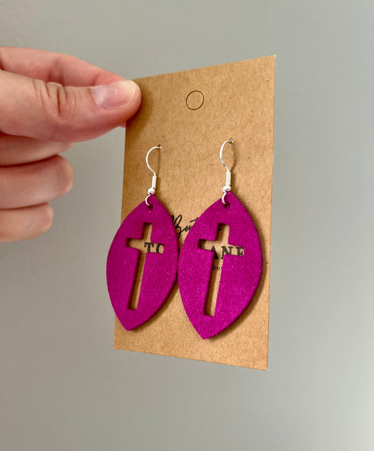 Magenta Cross Earrings