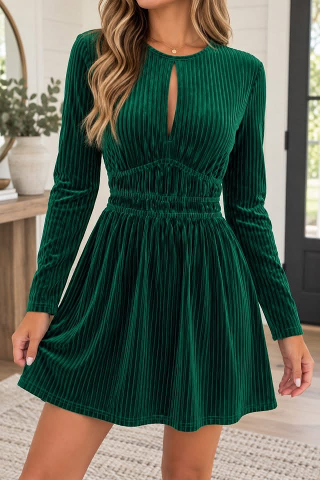 *PREORDER* Ribbed Velvet Keyhole Mini Dress