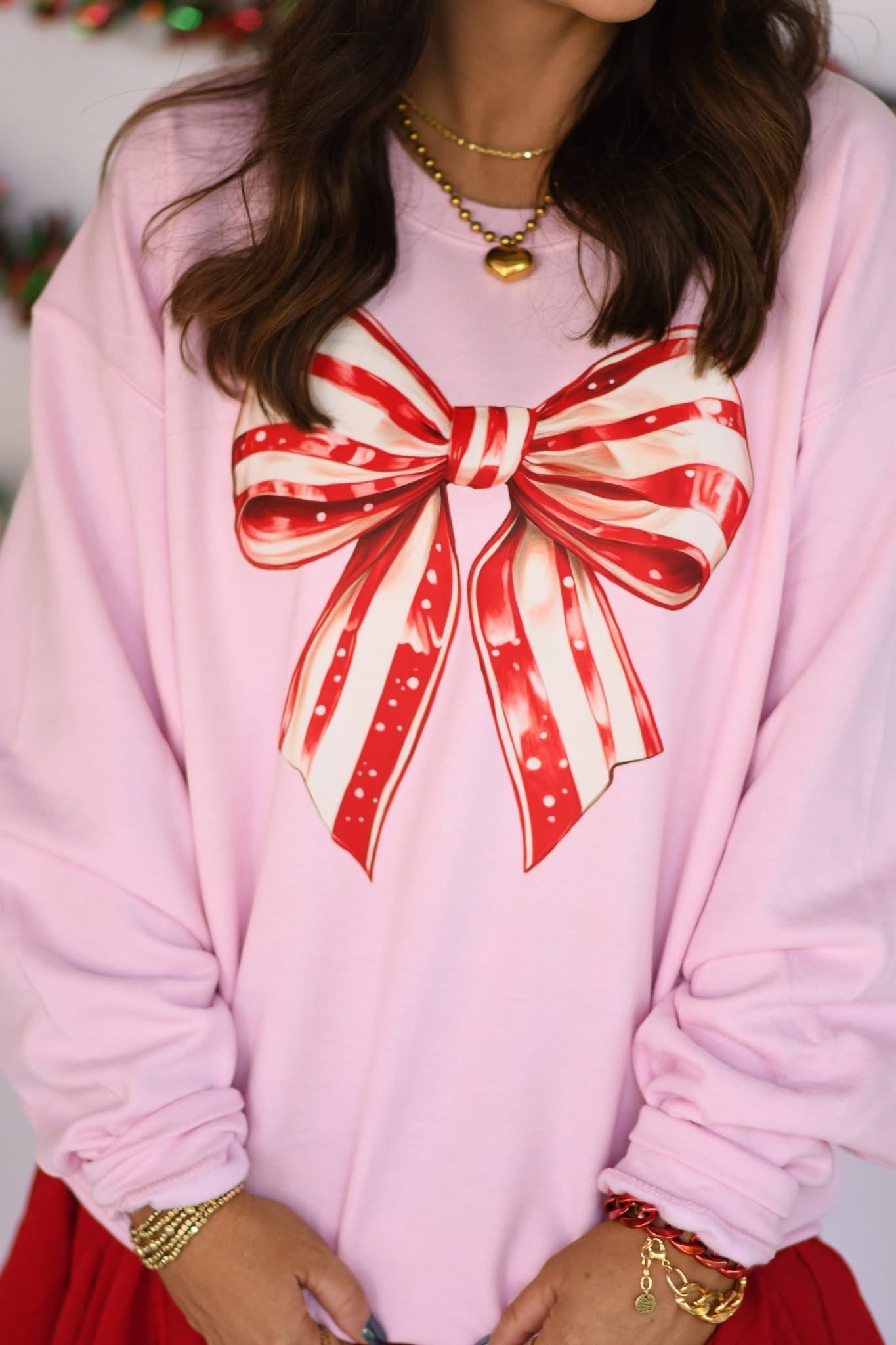 Candy Cane Bow Graphic Sweatshirt