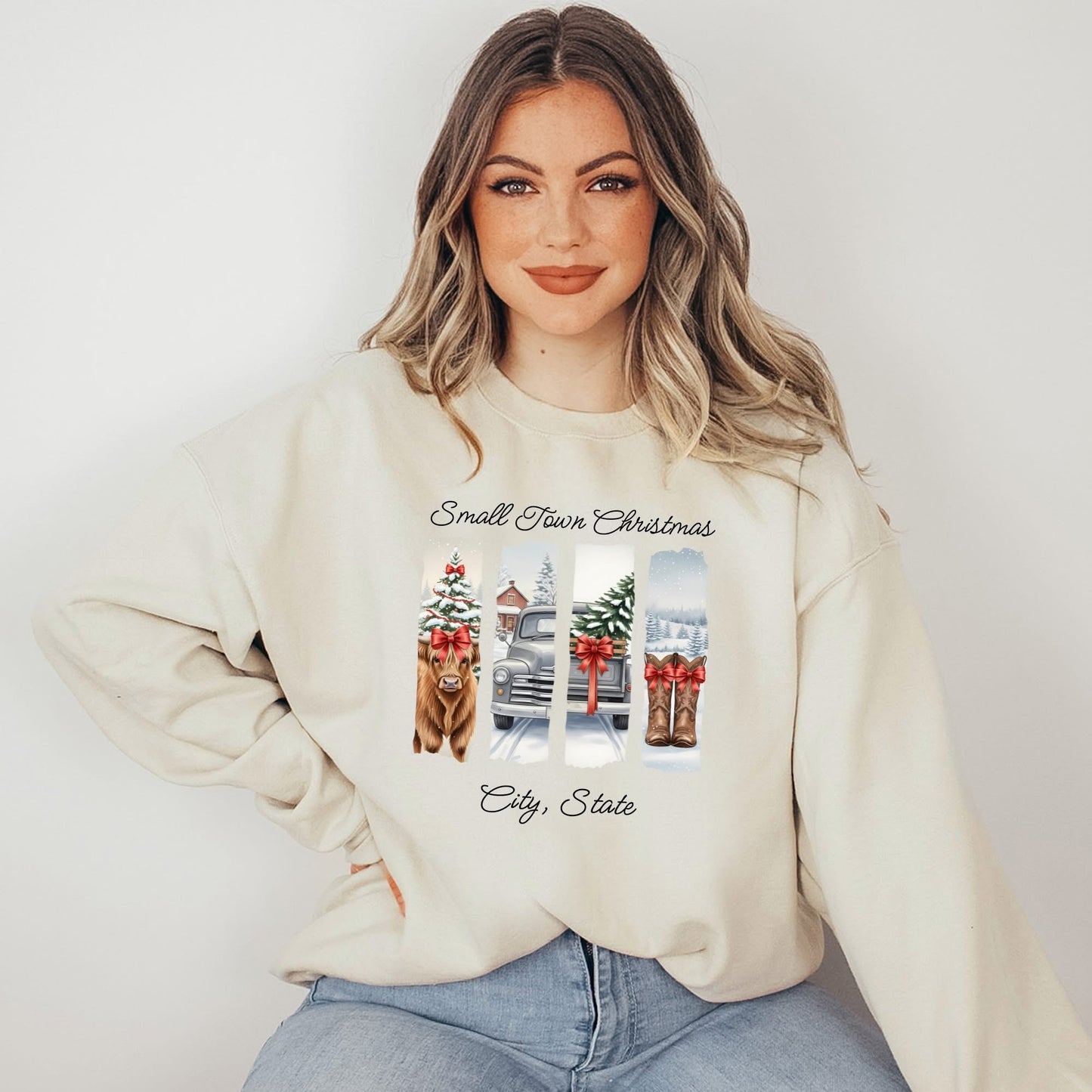 Custom Small Town Christmas Graphic Sweatshirt
