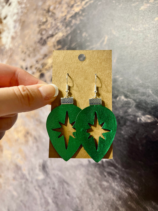 Green Christmas Ornament Earrings