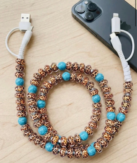 Turquoise And Leopard Beaded Cord Charger