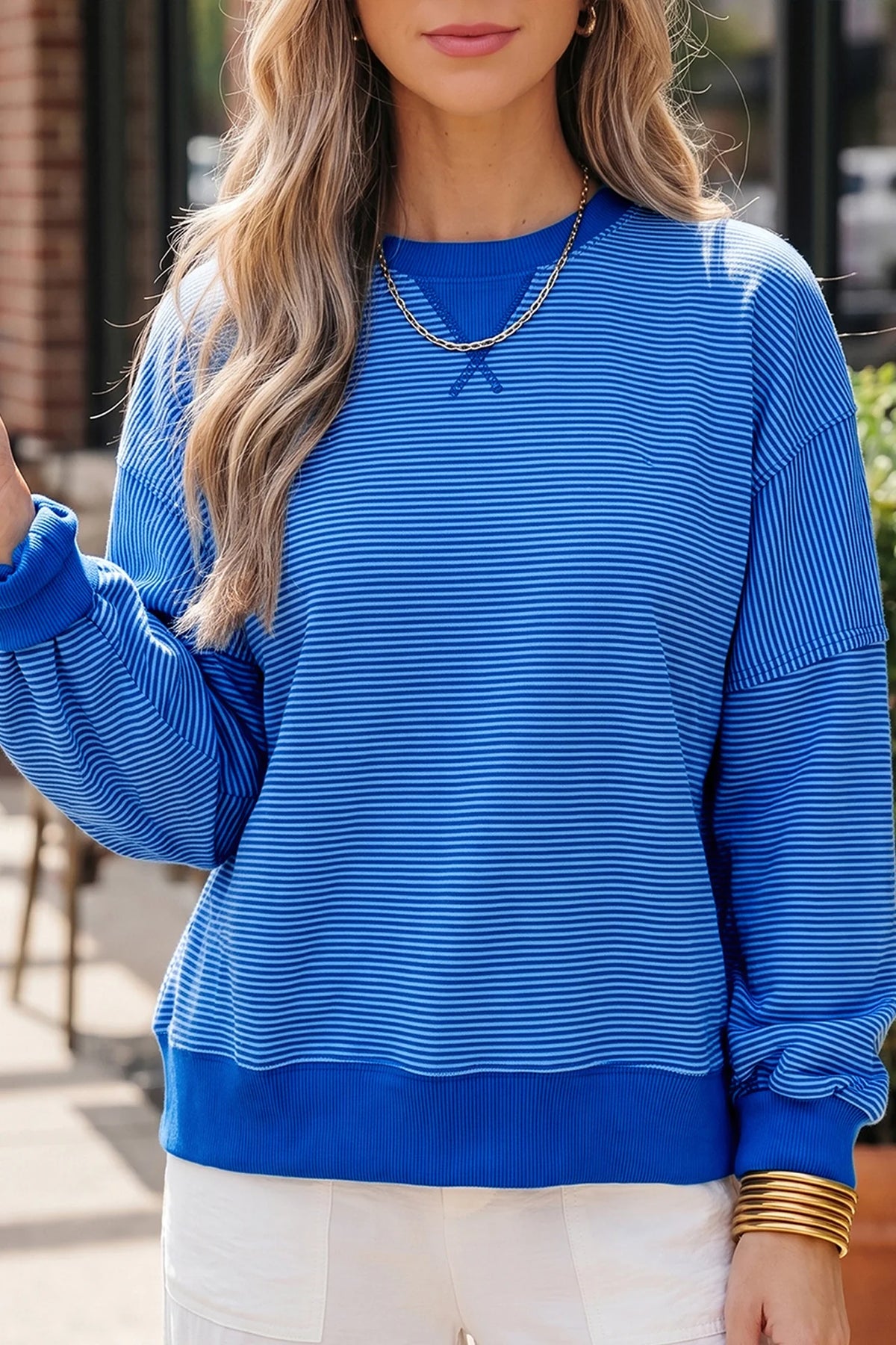 *PREORDER* Blue Stripe Ribbed Top