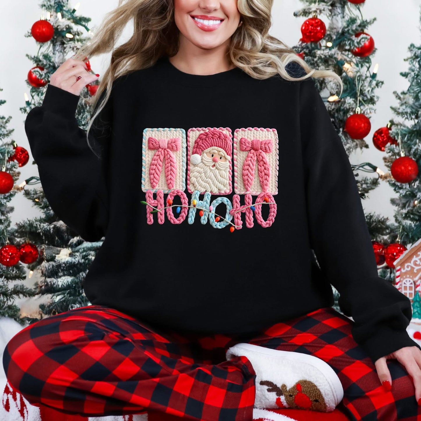 Faux (Fake) Yarn Ho Ho Ho Graphic Sweatshirt