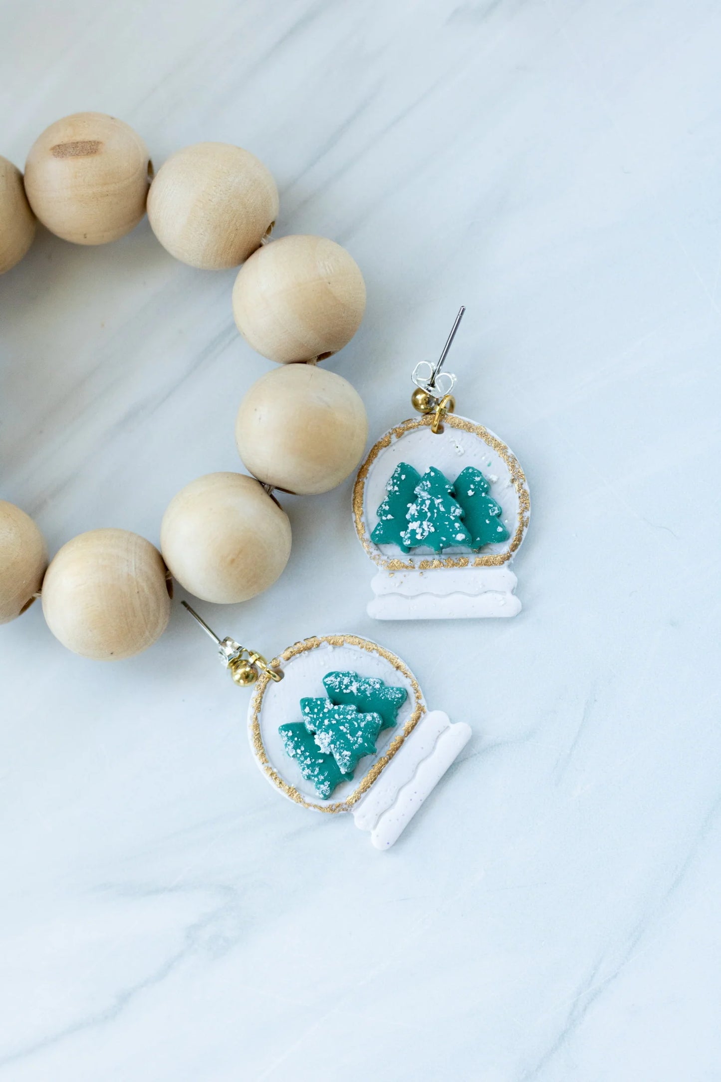 Gold Trim Snowglobe Clay Earrings