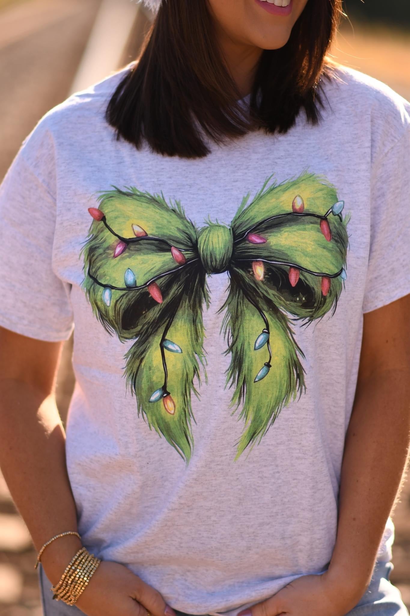 Christmas Green Bow Graphic Tee