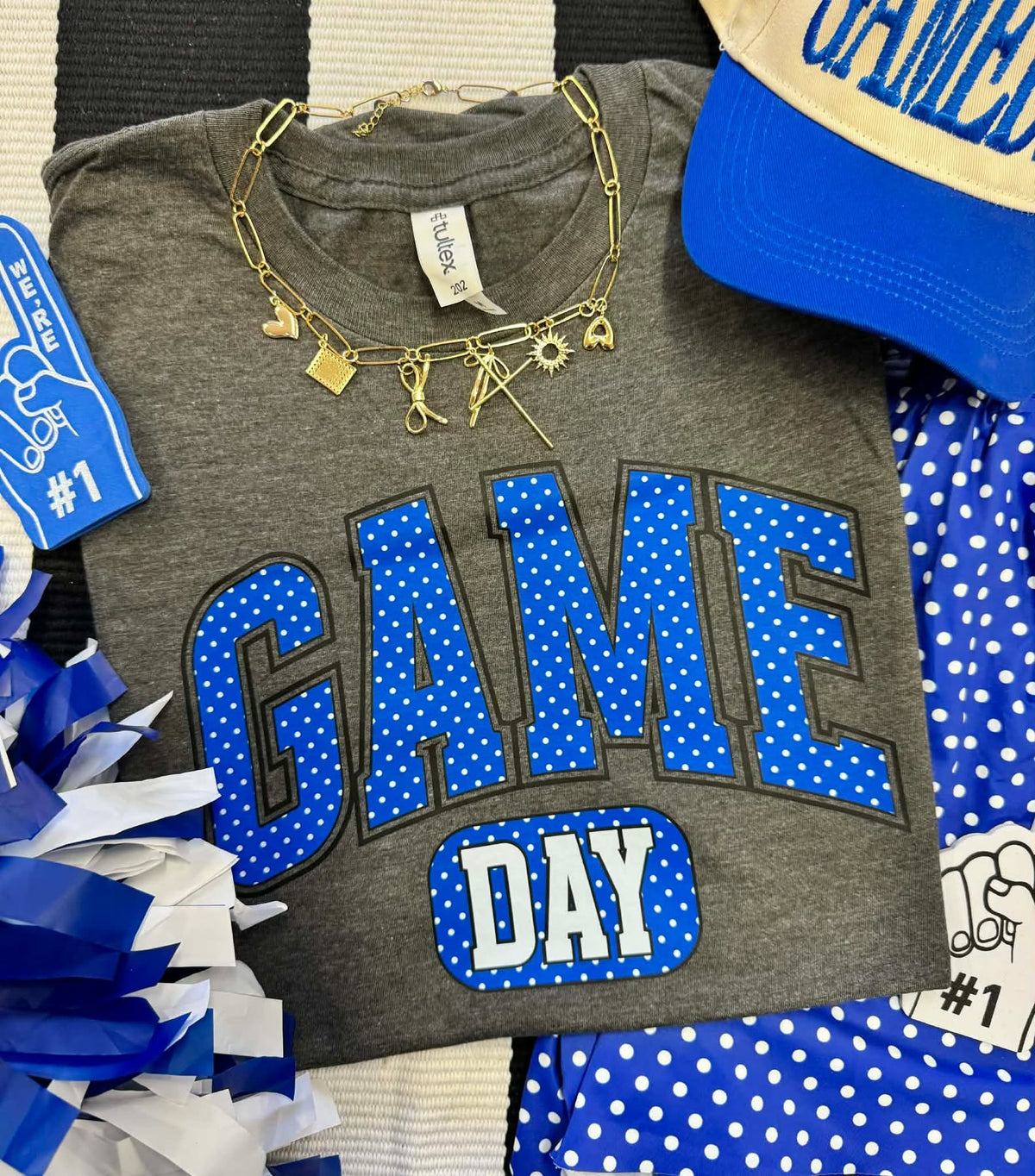 Game Day Blue Polka Dots Graphic Tee