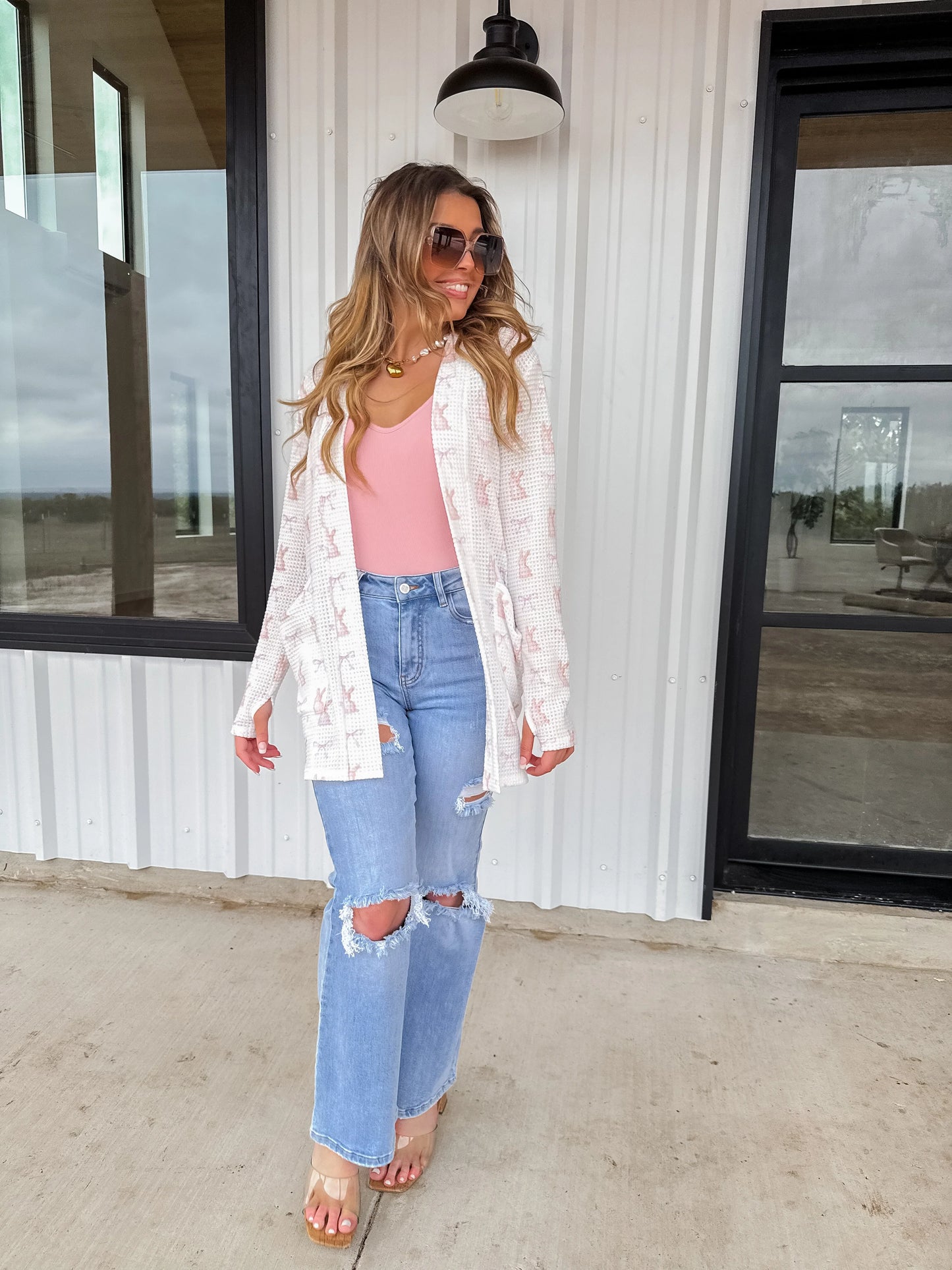 Pink Bunny Thumbhole Cardigan