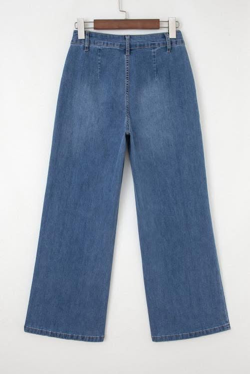 Multi Button High Waist Blue Jeans