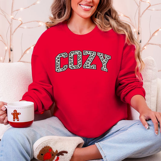 Cozy Leopard Print Graphic Sweatshirt