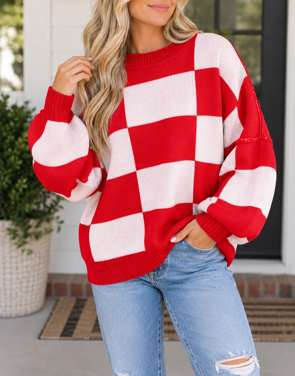 *PREORDER* Red Checkered Sweater