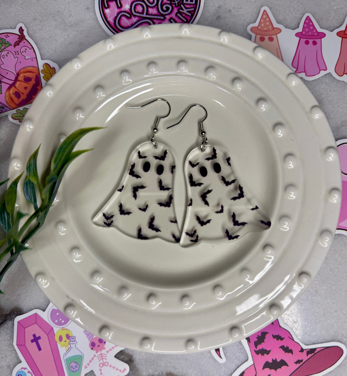 Clear Ghost & Bats Earrings