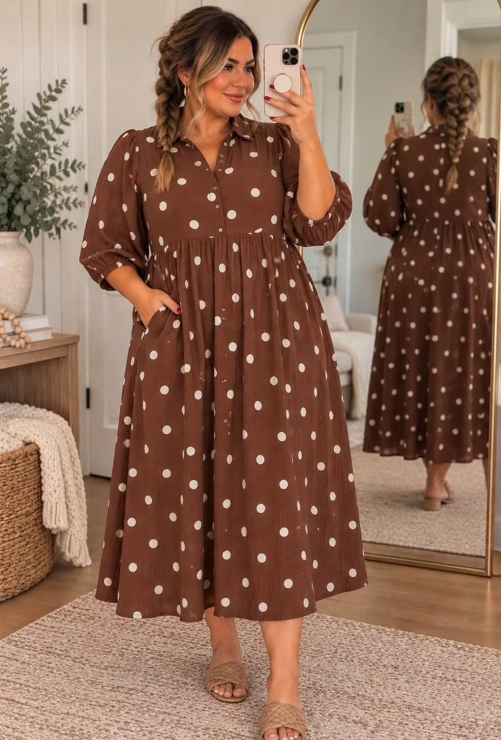 *PREORDER* Plus+ Brown Polka Dot Dress