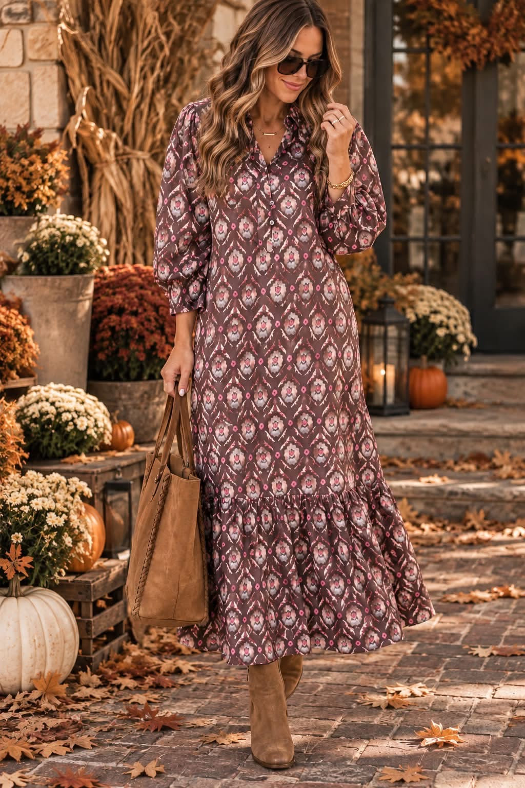 *PREORDER* Brown Floral Ruffle Dress