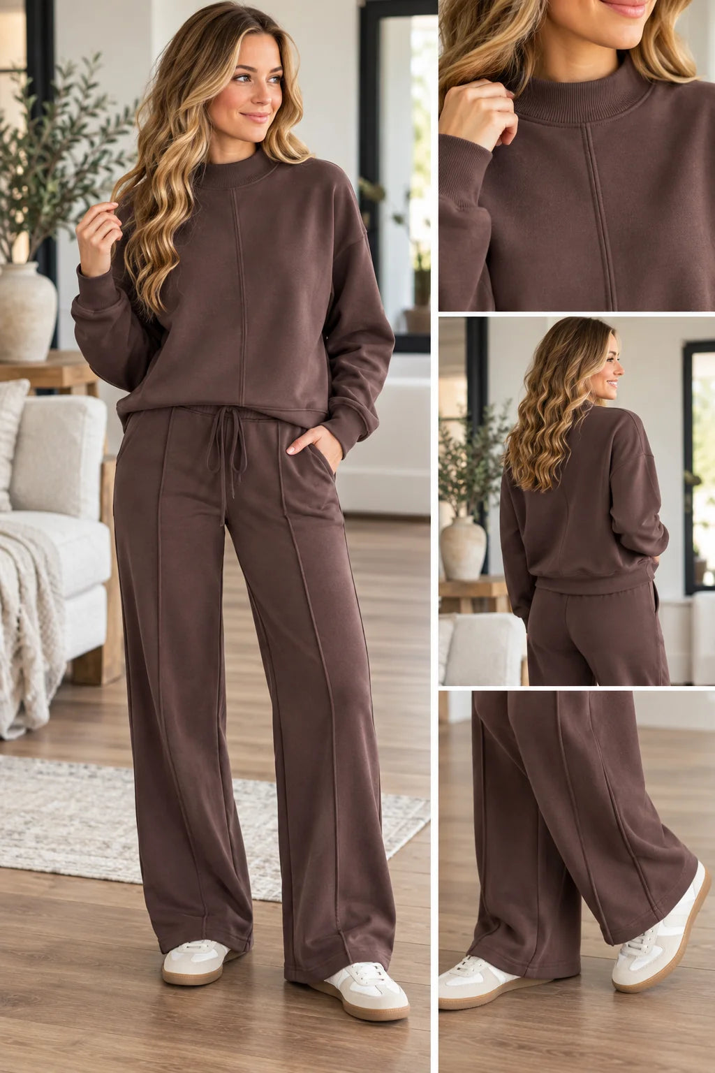 *PREORDER* Coffee Mock Neck Drawstring Pants Set