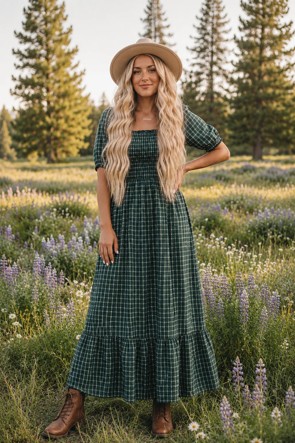 Lane Green Plaid Ruffle Dress