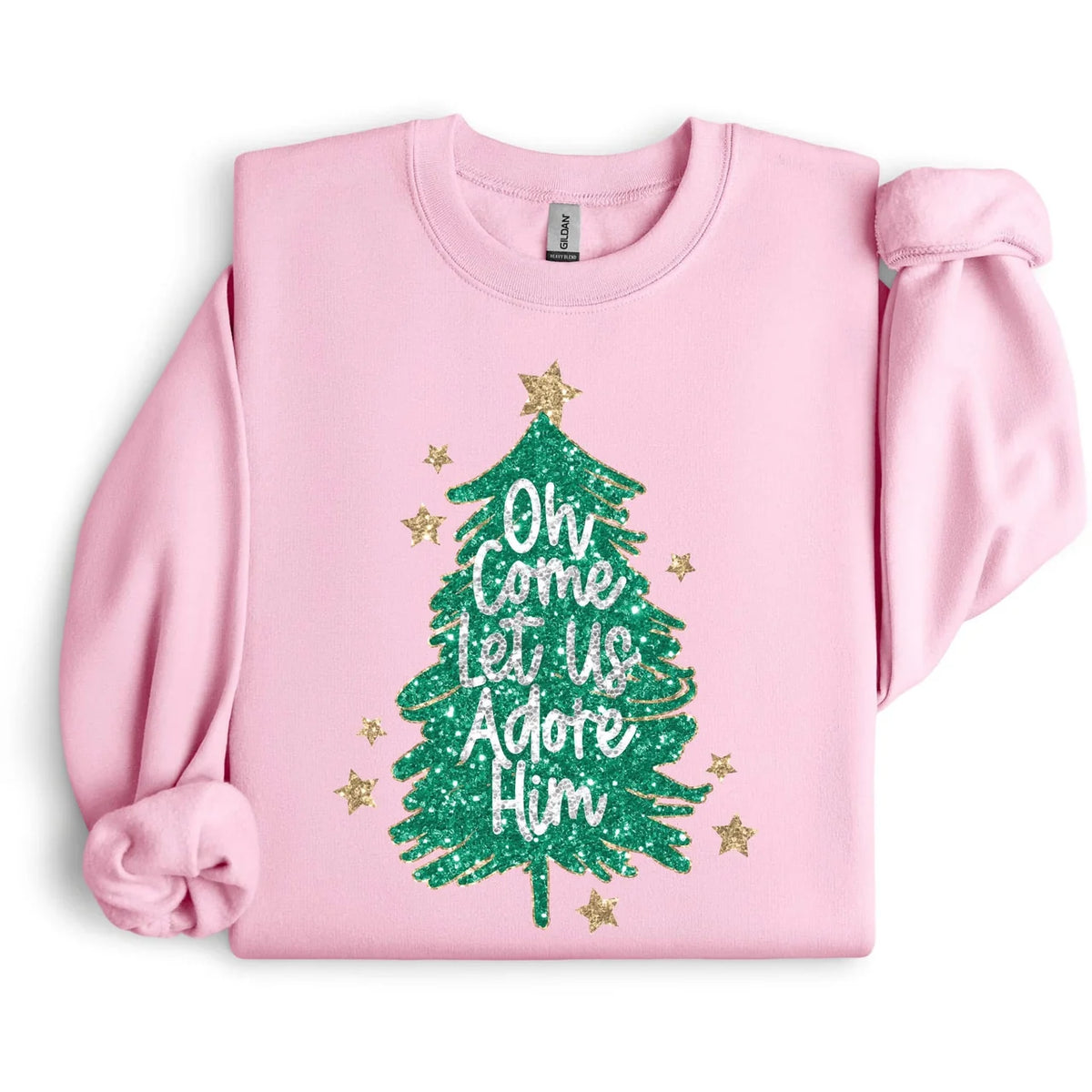 Oh Come Let Us Adore Him Tree Graphic Sweatshirt