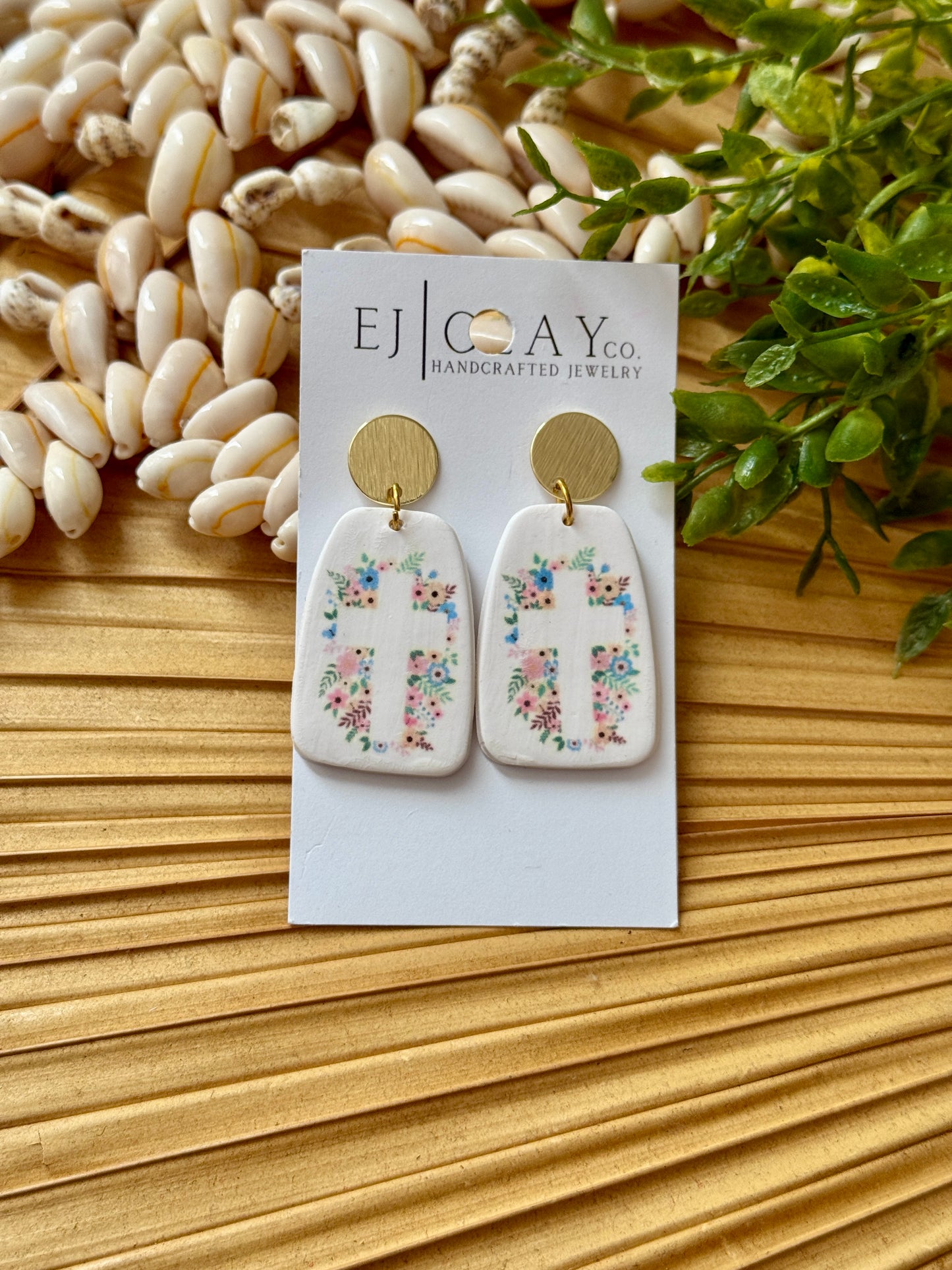 Floral Cross Clay Earrings