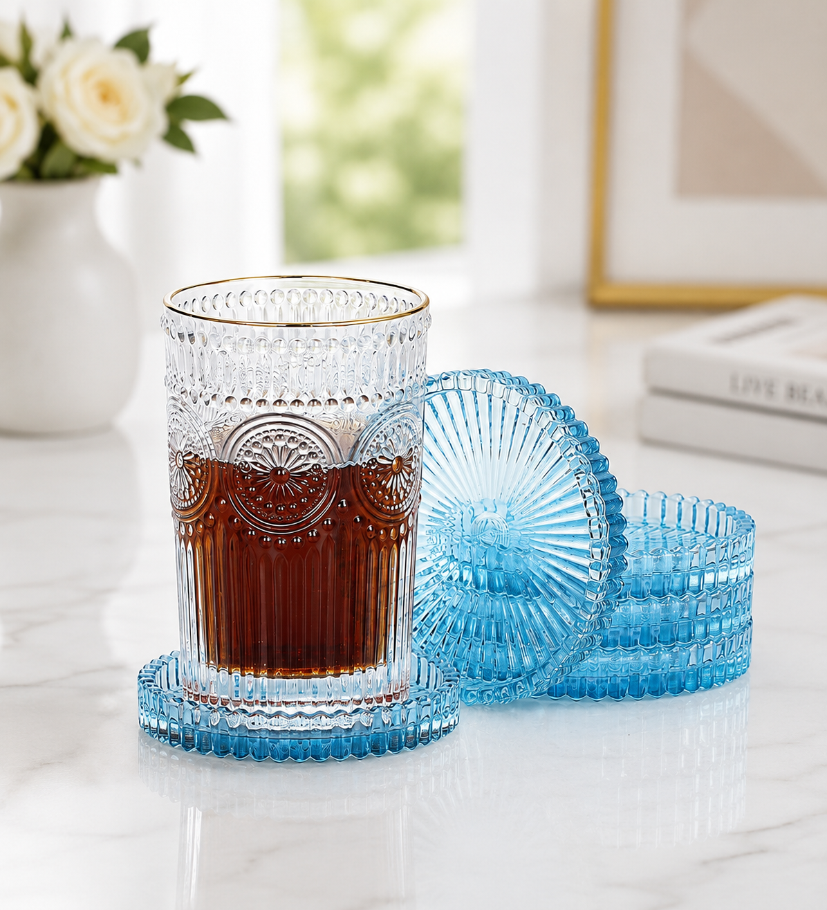 Blue Crystal Tone Glass Coasters