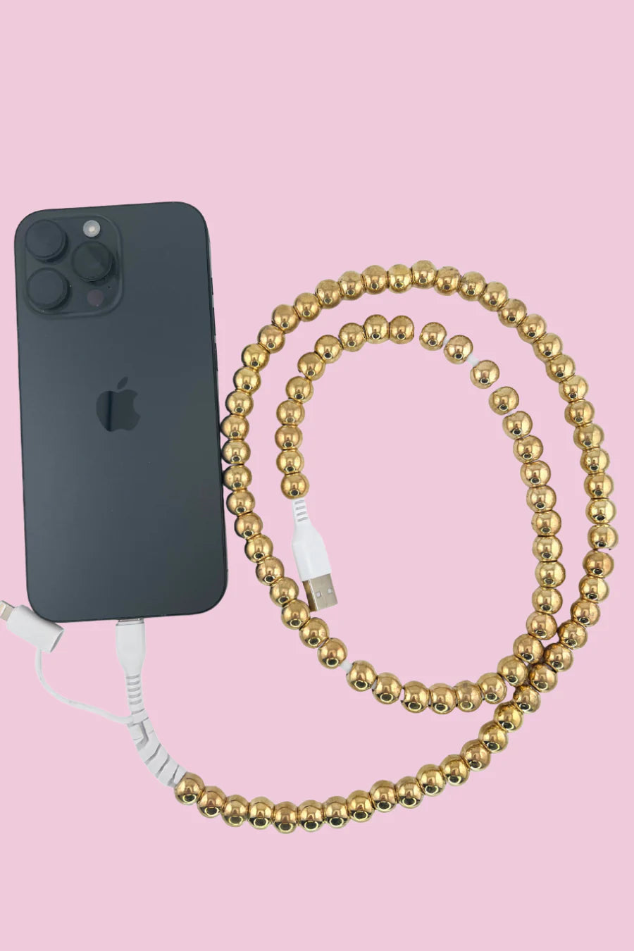 2 in 1 Beaded USB Charger- Gold