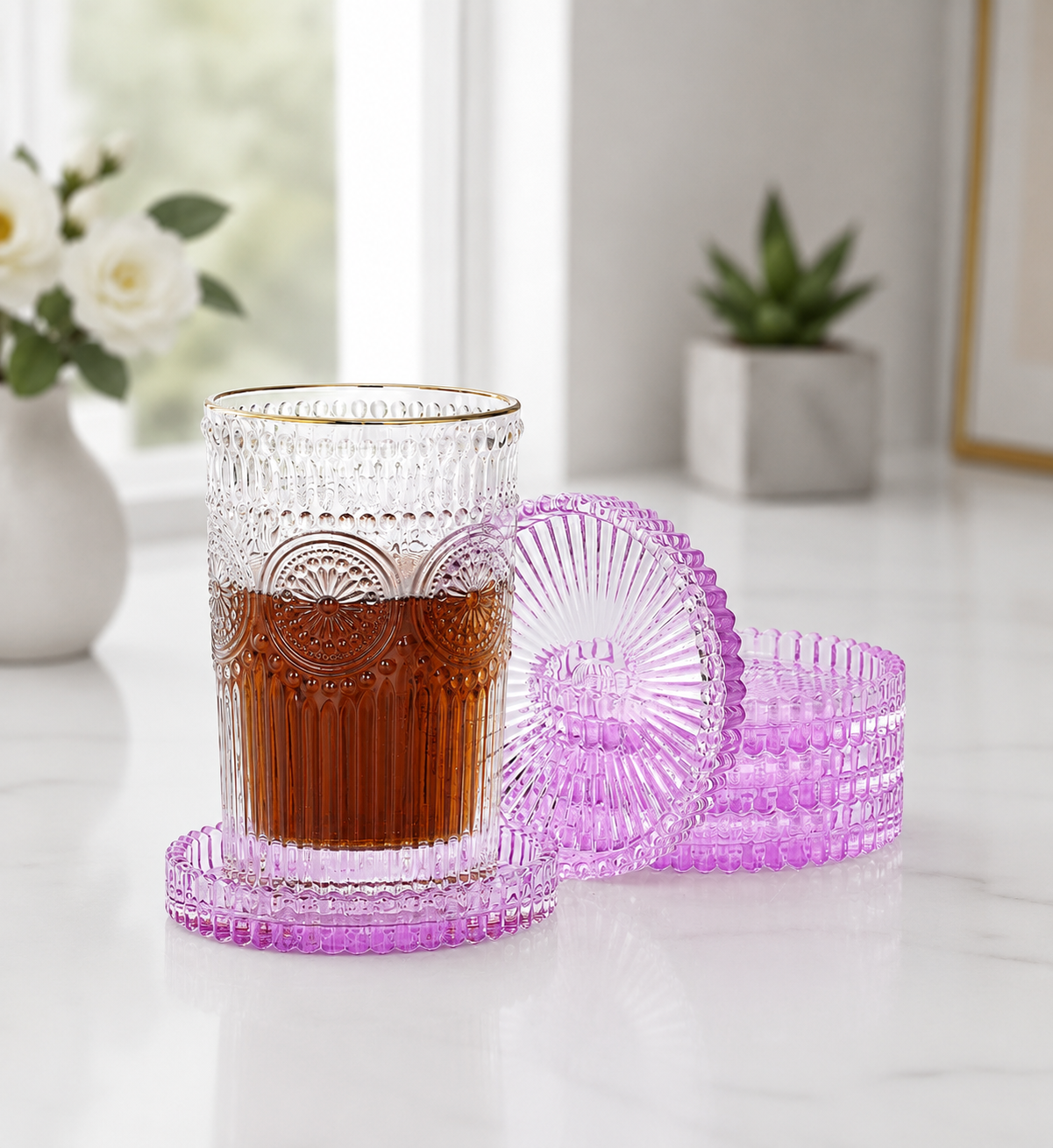 Purple Crystal Tone Glass Coasters
