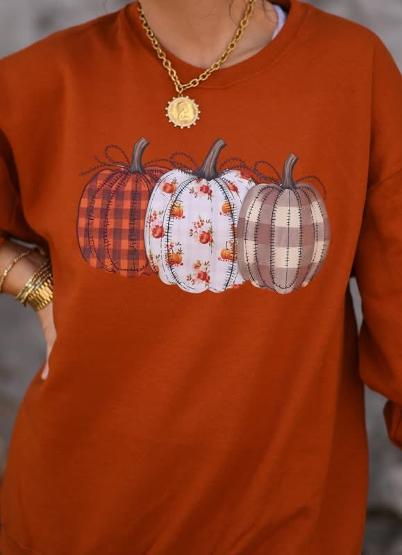Plaid Floral Pumpkins Graphic Sweatshirt