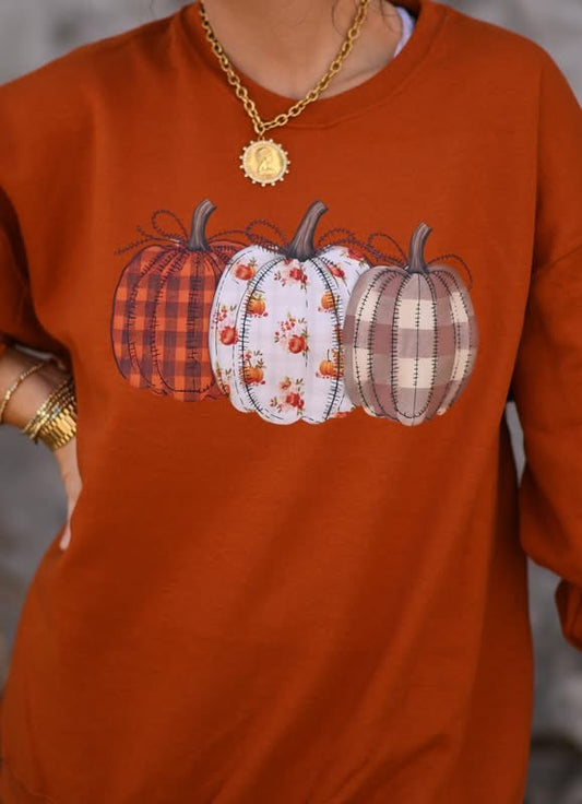 Plaid Floral Pumpkins Graphic Sweatshirt