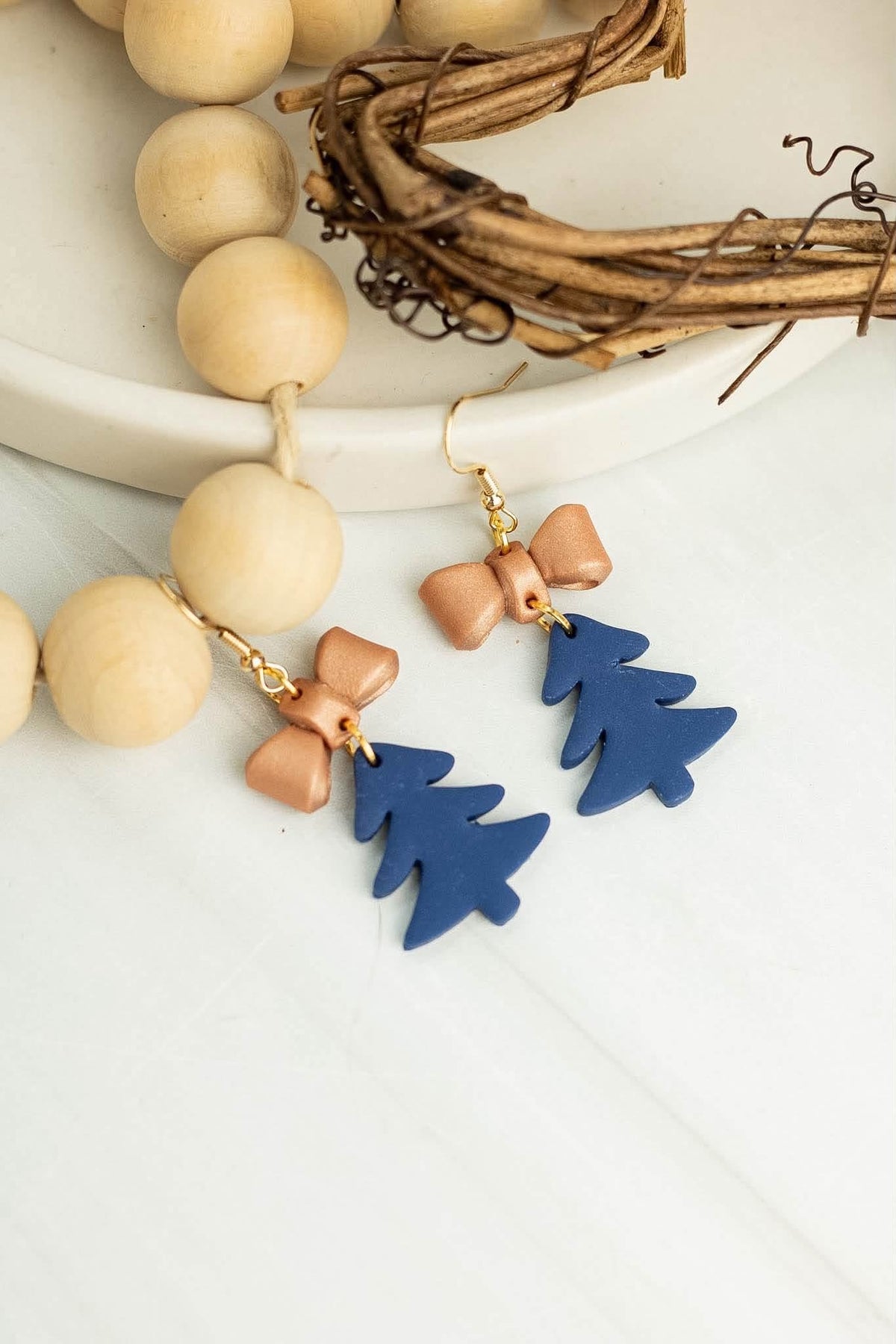 *PREORDER* Copper Navy Tree Dangle Earrings