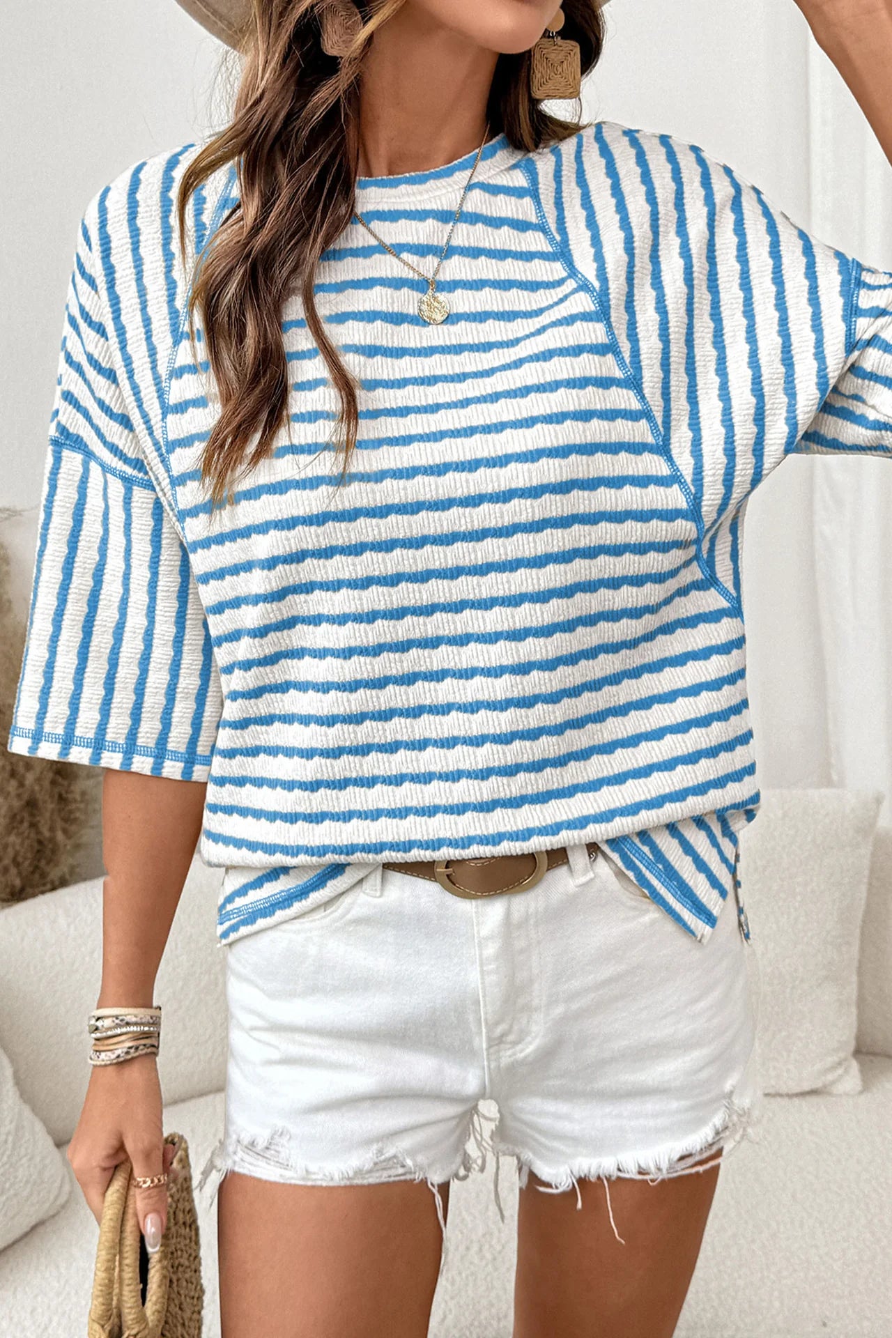 Blue Stripe Knit Top