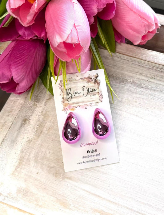 Magenta Bubble Teardrop Earrings