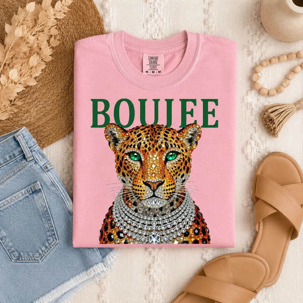 Rhinestone Necklace Cheetah Graphic Tee