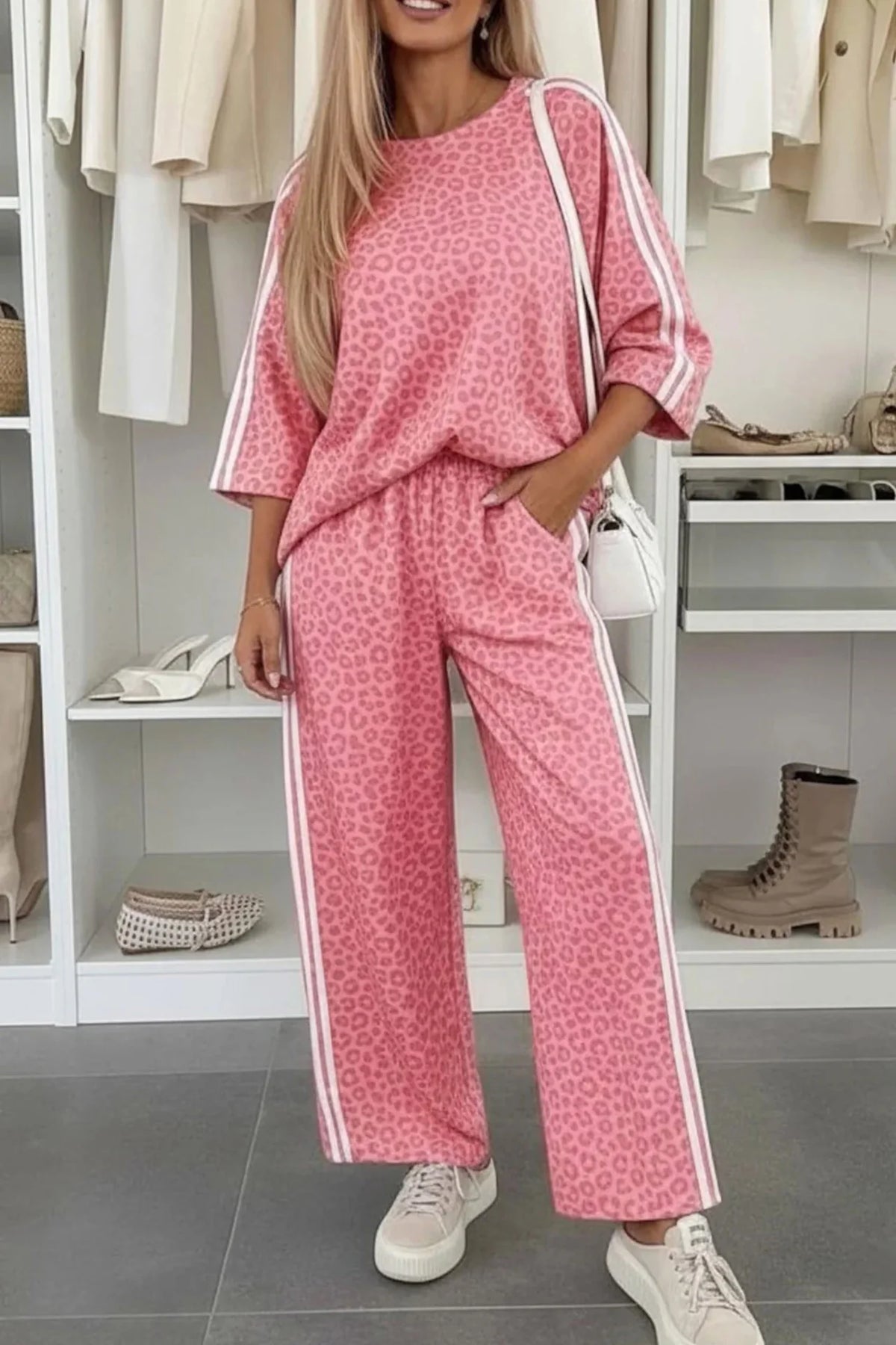 *PREORDER* Leopard Varsity Stripe Pant Set (Plus+ Grey)