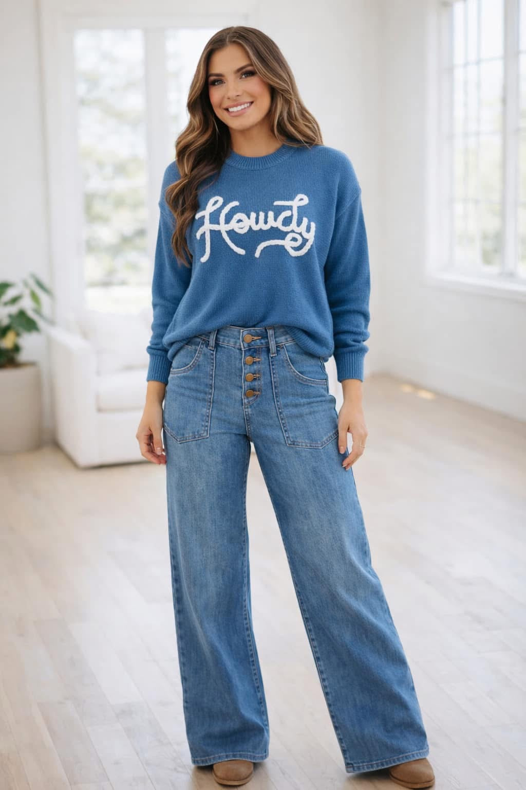 Multi Button High Waist Blue Jeans