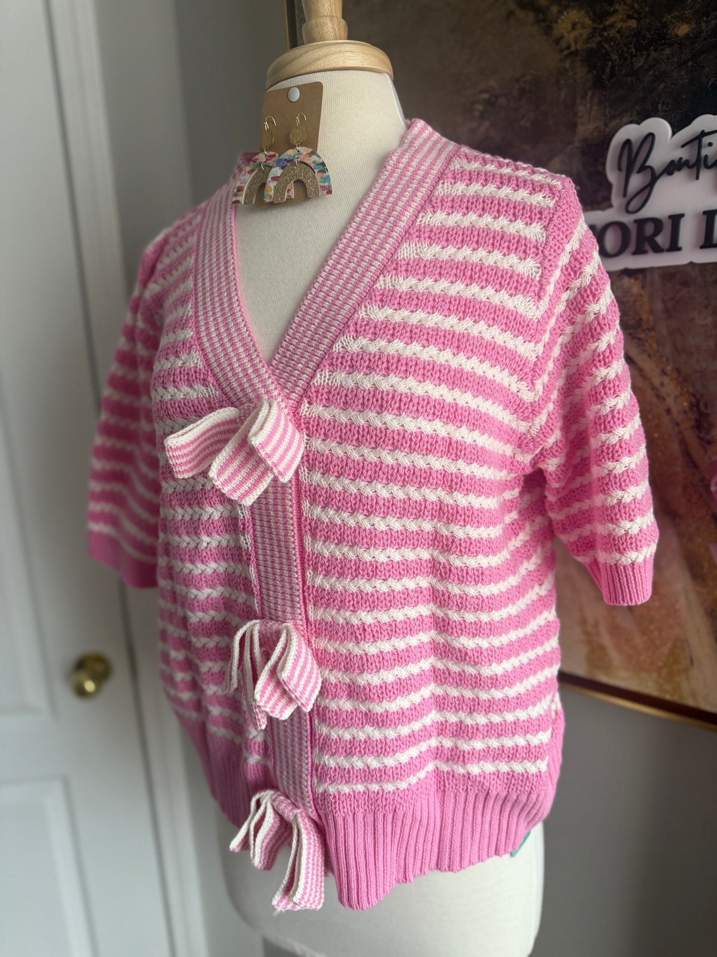 Pink Knit Bow Top