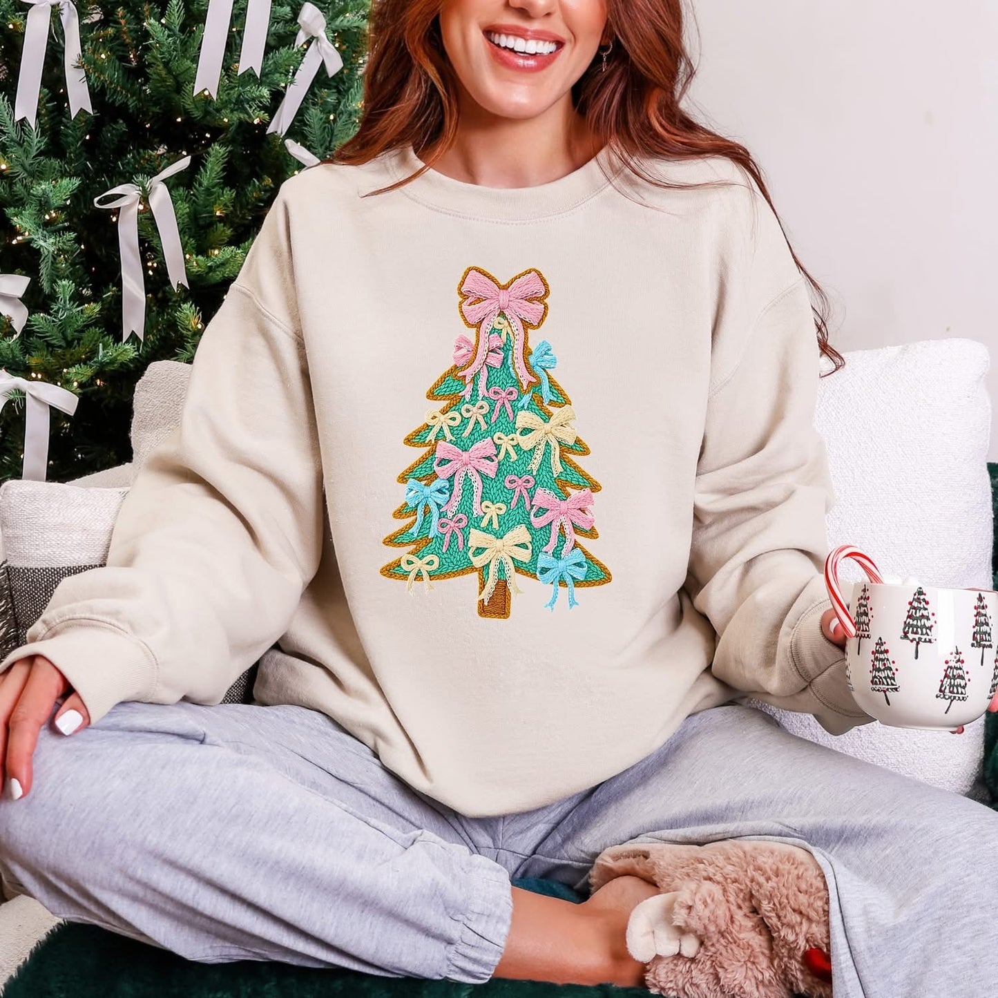 Faux (Fake) Yarn Christmas Tree Graphic Sweatshirt