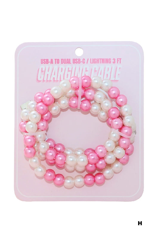 Beaded Dual USB Fast Charger- Pink & White