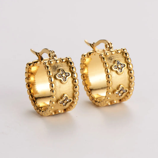 Clover Hoop Gold Earrings