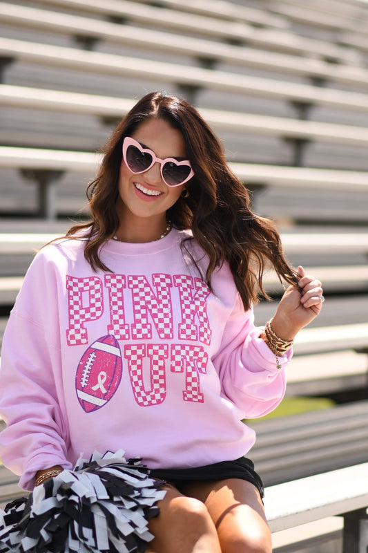 Pink Out Checkered Football Graphic Sweatshirt