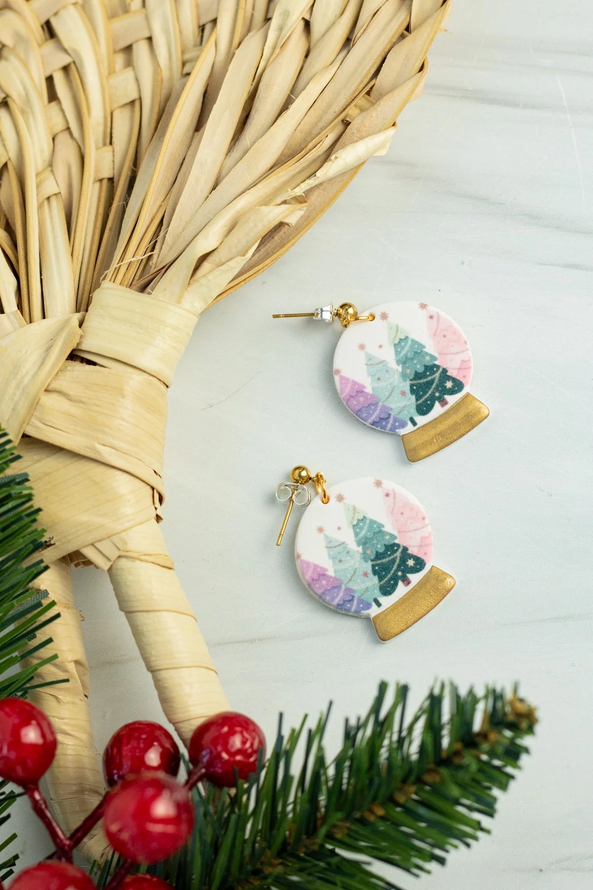 *PREORDER* Printed Snowglobe Dangle Earrings