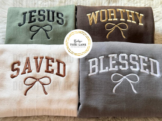 Embroidered Faith Bow Sweatshirt