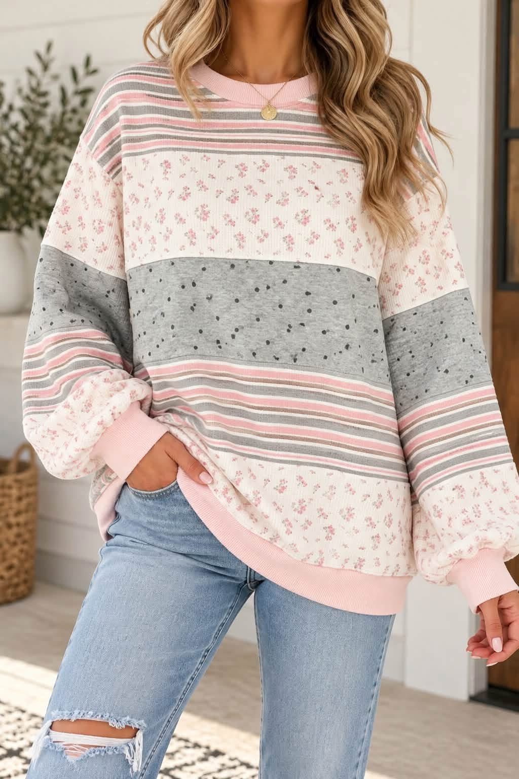 *PREORDER* Pink Floral Mix Patchwork Sweatshirt