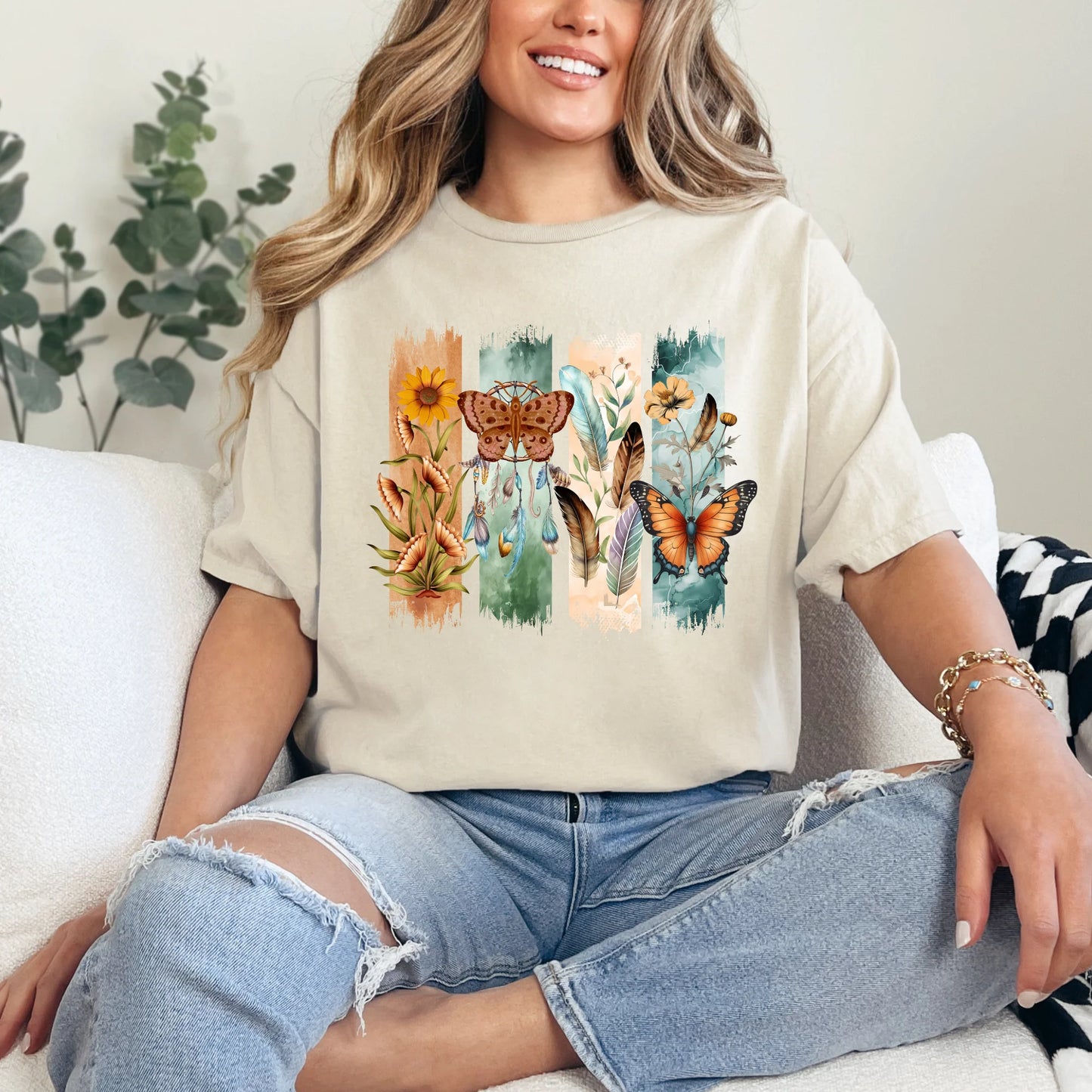 Boho Brushstroke Butterfly Graphic Tee