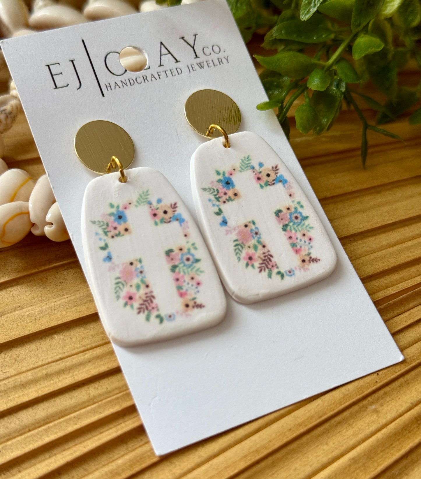 Floral Cross Clay Earrings