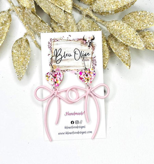 Elegant Heart Bow Earrings
