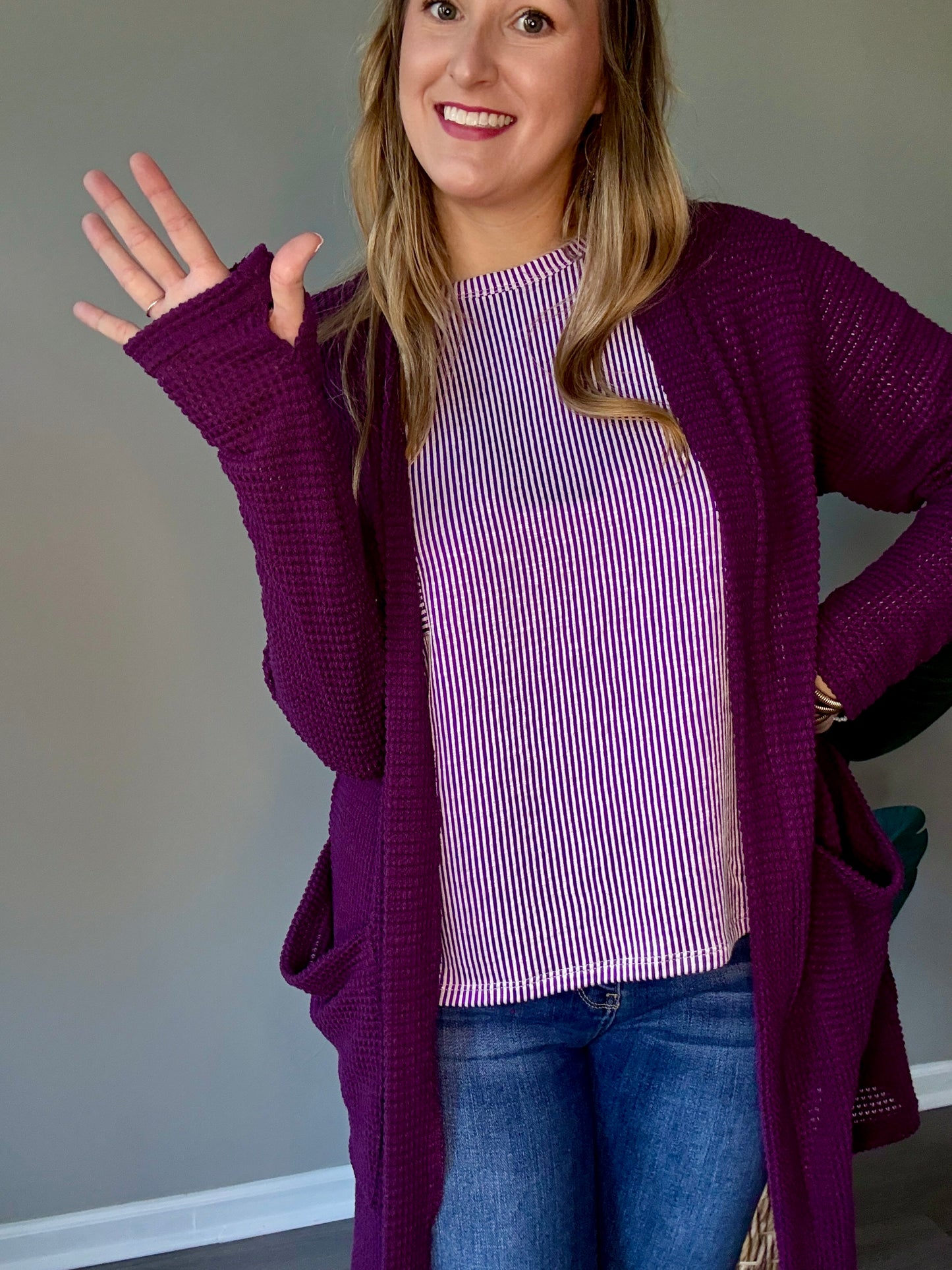 Purple Thumbhole Cardigan Plus+