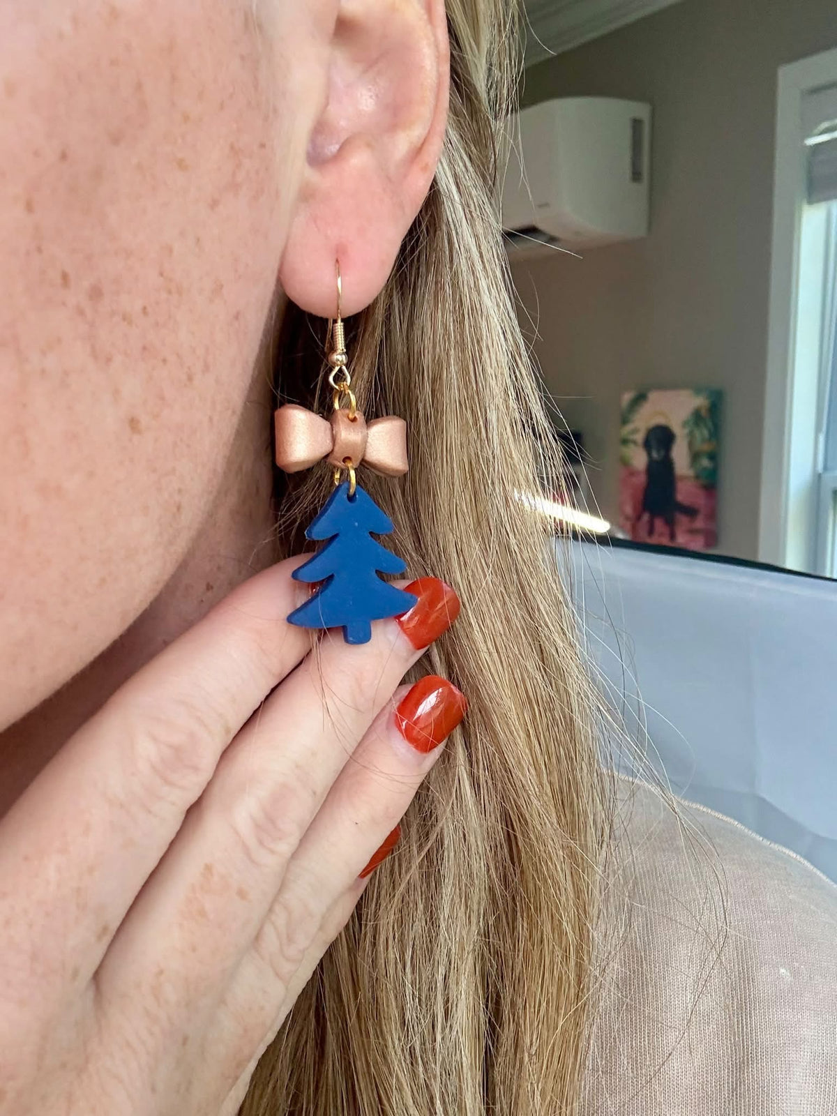 *PREORDER* Copper Navy Tree Dangle Earrings