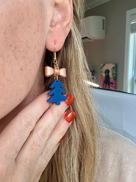 *PREORDER* Copper Navy Tree Dangle Earrings
